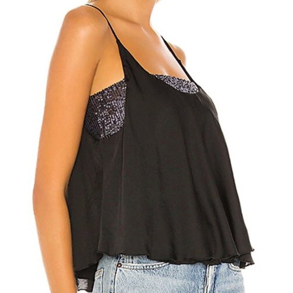 Free People Turn It On Cami Black Sequins Bralette Black Tank Top Small - Picture 11 of 14